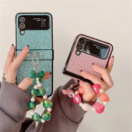 Luxury Bracelet Sparkle Vogue Phone Case for Samsung Galaxy Folding Z Flip3 Flip4 5G Durable Glitter Leather Fold Shell with Hinge Protection Shockproof