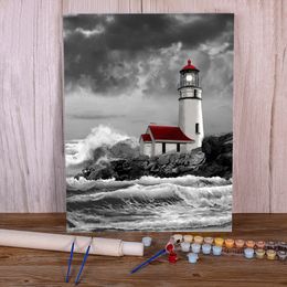 Paintings Landscape Lighthouse Painting By Numbers Package Oil Paints 4050 Home Decor Adults Drawing 230729