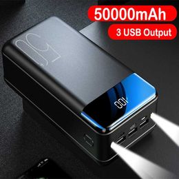 Cell Phone Power Banks Power Bank 50000mAh Fast Charging Powerbank 50000 mAh 3 USB Poverbank Portable External Battery Charger For iPhone 14 13 Xiaomi L230728