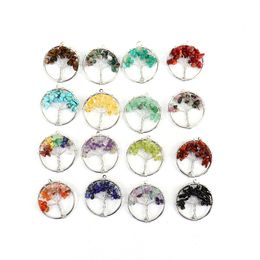 Fashion 30MM Tree of Life Chakra Reiki Healing Natural Stone Pendant for Jewellery making Necklace accessorie