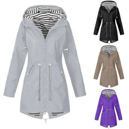 Women's Trench Coats Women Ladies Raincoat Wind Waterproof Jacket Hooded Rain Outdoor Poncho Coat Forest Wear