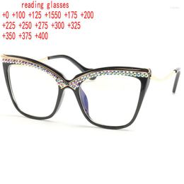 Sunglasses Vintage Cat Eye Bling Reading Glasses Shiny Rhinestone Reader Butterfly Style Ladies Anti Blue Light Trendy XN