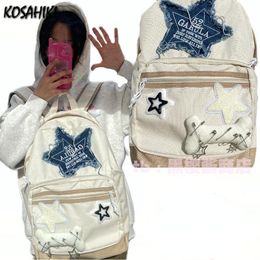 School Bags Vintage Fashion Denim Letter Star Backpacks Sweet Casual Korean Schoolbag Y2k Aesthetic Contrast Colour All Match Backpack Women 230729