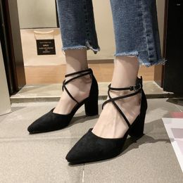 Sandals Lace Up Sexy Fashion High Heels Women's Pointed Toe Thick Heel With Aword Buckle Temperament The Same Single Shoes