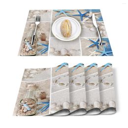 Table Runner 4/6pcs Set Mats Beach Shell Drifting Bottle Printed Napkin Kitchen Accessories Home Party Decorative Placemats