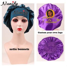 Wig Caps 20Pcs Custom Wide Edge Satin Bonnet Private Labe Night Sleeping Head Cover For Women Single Layer Soft Milk Shred Wig Caps 230729