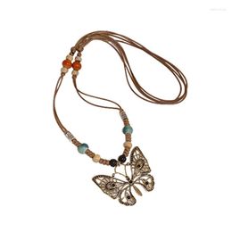 Pendant Necklaces Vintage Color Beads Butterflies For Women Couples Aesthetic Braided Rope Clavicle Chain Necklace