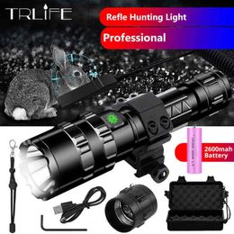 8000LM C8 Hunting Tactical Flashlight Aluminum Lamp Weapon Light T6 L2 Waterproof Torch USB Rechargeable 2600Mah 18650 Lantern W22181Z