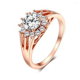 Wedding Rings Luxury 18k Gold Color Copper For Women Girl Fashion Trendy Cubic Zircon Engagement Ring Valentine's Day Gift 2023