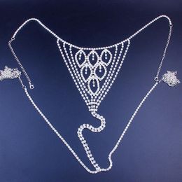 Leaf Shape Rhinestone Thong Bikini Chain Underwear for Women Sexy Body Jewellery Crystal Panties Waist Chain Accessories286P