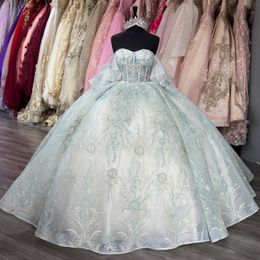 2024 Sky Blue Sweetheart Quinceanera Dress Sparkly Lace Appliques Sequins 3D Flowers Sweet 16 Princess Ball Gown Vestidos De 15 Anos