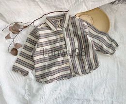 Kids Shirts 2020 Autumn New Children Cotton Linen Shirts Korean Style Baby Boys Clothes Striped Long Sleeve Toddlers Kids Casual Shirts x0728