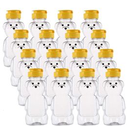 Tumblers 16Pack Plastic Honey Bottle 8Oz Bear Jars Squeeze with Flip Top Caps for Storing and Dispensing Juice 230729