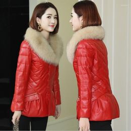 Women's Leather Winter Jacket Women 2023 Fur Coat Parka Plus Velvet Thick Slim Clothing Female Outerwear Red