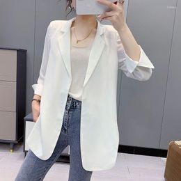 Women's Suits Chiffon Small Suit Women 2023 Spring Summer Autumn Thin Loose Length Coat Three Quarter Sleeve Blazer Plus Size