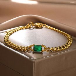 Anklets Gold Color Tiny Square Green Stone Anklet Girl Jewelry Stainless Steel Chain Ankle Bracelet Foot Accessories Women Summer Gifts