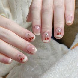 False Nails Press On Tips Fake Nail Patch Wholesale White Edge Short Small Fresh Cherry Finished Wear Art Artificial