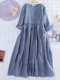 Casual Dresses Summer Women's Dress Clothing Literary Fan Cotton And Linen Waist Slim Comfortable Round Neck