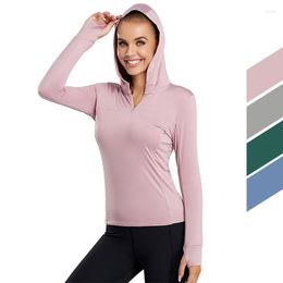 Active Shirts Women Sports Long Sleeve Yoga Hoodie Top Workout T Shirt Breathable Fitness Running Gym Sportswear Thumb Holes Quick Dry