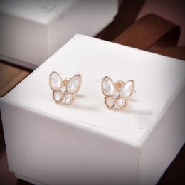 fashion designer brand Sweet Designer Silver With 18k Gold Plated Mother Of Pearl Butterfly Stud Earrings For Women Jewelry With Box