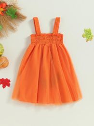 Girl Dresses Girls Halloween Costume Pumpkin Print Layered Tulle Sleeveless Frill Cami Dress Casual Princess Party