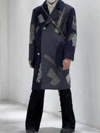 Women's Trench Coats SuperAen Custom Patched Cashmere Coat Grey Navy Colour Long For Women