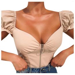 Women's Tanks Sexy Up Collar Top Women Vest Colour Square-cut Zip Fashion Slim Solid Blouse Tank