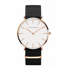 Hannah Martin 36MM Simple Dial Womens Watches Accurate Quartz Ladies Watch Comfortable Leather Strap or Nylon Band Wristwatches2471