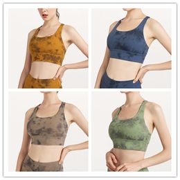 Women's Longline Strappy Sports Tie-dye Bras for Women Wire Padded Yoga Bras Cropped Tank Tops278H