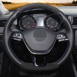 DIY Soft Black Genuine Leather Suede Car Steering Wheel Covers For Volkswagen VW Golf 7 Mk7 New Polo Jetta Passat B8 Tiguan243v