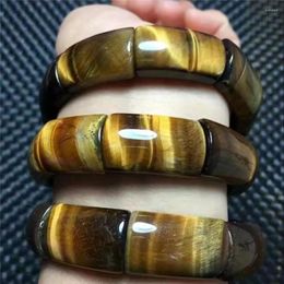 Strand Natural Brazil Yellow Tiger's Eye Gem Stone Rectangle Beads Bracelet 25x15mm