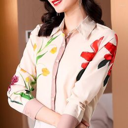 Women's Blouses Elegant Floral Print Blouse Women Spring Autumn Casual Long Sleeve Button Up Shirt Career OL Style Top Woman Office Work