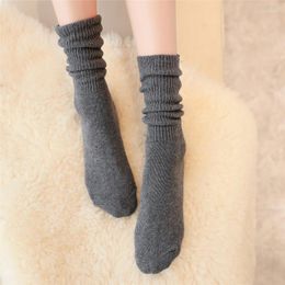 Women Socks 1020 Thick Thread Thin Vertical Stripes Cotton Loose Autumn And Winter Retro Mori College Style Mid-Calf