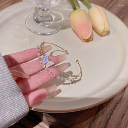 Bangle Opal Flower Adjustable Gold Color Bracelets For Women Small Delicate Full Of Rhinestone Wedding Jewelry Party Gift