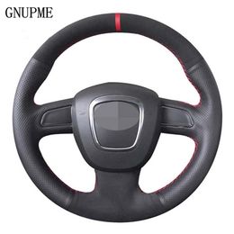 DIY Black Genuine Leather Suede Car Steering Wheel Cover for Audi A5 2008-2010 A3 8P 2008-2013 A6 C6 A4 B8 2008-20102517