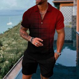 Men's Tracksuits Summer Men Polo Shirt And Shorts Suit 3D Gradient Printed Oversized Male Casual Streetwear Man Fashion Jogging Clothes Sets