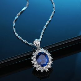 High Quality 925 Silver Imitation Sapphire Pendant Necklace Fashion Trend Collarbone Chain European and American Popular Jewellery