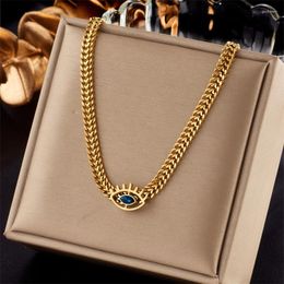 Pendant Necklaces 316L Stainless Steel Eye Shape Blue Zircon Necklace For Women Vintage Girls Thick Chains Party Jewellery Gifts Drop