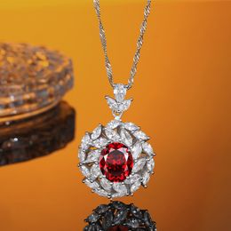 Unique Design S925 Sterling Silver Necklace Synthetic Ruby Pendant Sweet Necklace Wedding Party High-grade Elegant Jewellery Gift