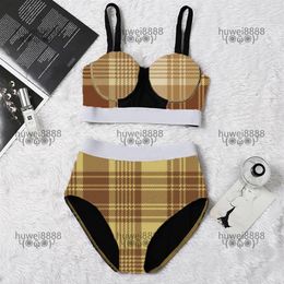 Khaki Plaid Bikinis Hipster Sexy Women's Push Up Designer Swimsuits Outdoor Beach Vacation Swimming Bandage Luxury Swimwear F200S