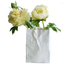 Gift Wrap Crinkle Paper Bag Vase Portable Book Flower White Ceramic Christmas Party For Home
