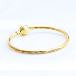 NEW Mens 18K Yellow Gold plated Ball Clips Bracelets Original Box Set for Pandora 925 Silver Snake Chain Bracelet for Women Weddin294S