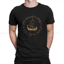 Men's T Shirts Viking Art Culture TShirt Longship And Norse Rune Wheel Pirate Basic Polyester Shirt Homme Men Tee Design Trendy