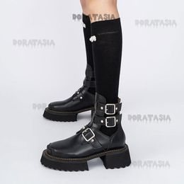 Boots Punk Goth Women Motorcycle Boots Chunky High Heel Buckle Block Ankle Platform Shoes Luxury Trendy Cool Designer Street Boots 230729