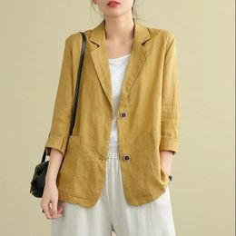 Women's Suits Casual Cotton And Linen Suit Jacket Women 2023 Spring Summer Loose Solid Long-sleeved Blazer Woman Sunscreen Clothing