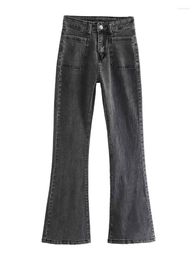 Women's Jeans Casual All-match Temperament Slim Retro High-waisted Elastic Black Grey Micro Flared