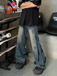 Mens Jeans Heavy Stitching Design Baggy Jeans Retro Street Hip Hop Washed Wide Leg Trousers Fashion Korean Casual Mens Clothing 230729