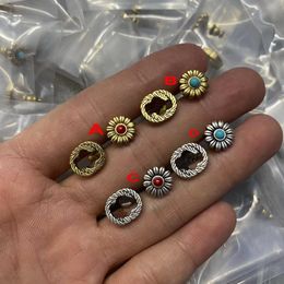 Double Letter Ruby Inlaid Ear Studs Earring Rhinestone Flower Temperament Fashionable Simple Earrings Jewellery Weddings Parties Gift With Box CGUE2 --022