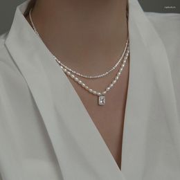 Chains PANJBJ 925 Sterling Silver Pearl Zircon Necklace For Women Girl Geometry Classica Jewelry Banquet Gift Drop