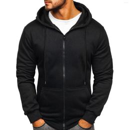 Men's Hoodies Zip Up Sweatshirts Jackets Solid Thick Fleece Long Sleeve Pullover Black Warm Hooded Cardigan Sportwea